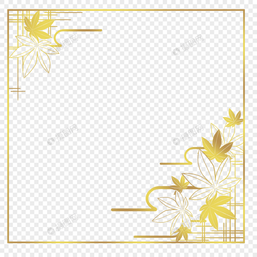 金色枫叶秋天底纹边框元素图片