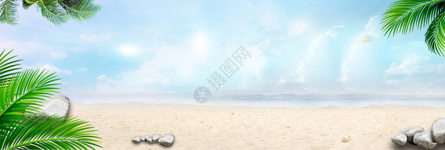 椰子树风景清新沙滩背景设计图片