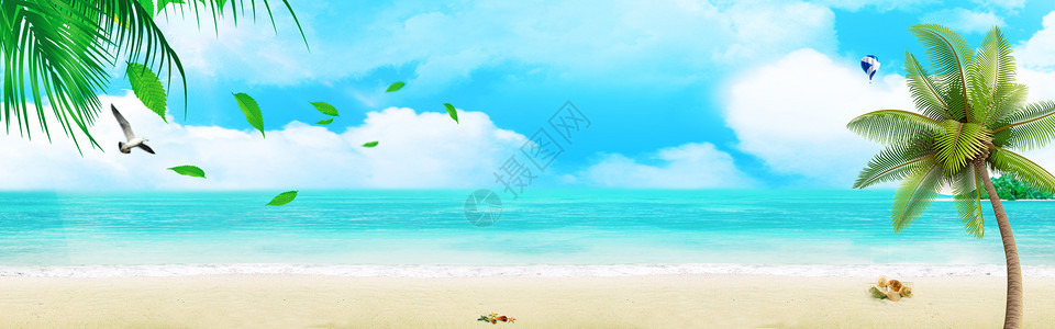 沙滩上椰子树夏日海滩设计图片