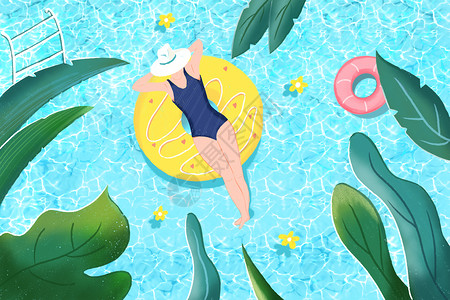 中老年人运动休息清凉泳池插画