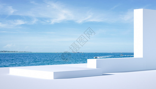 蓝紫色系C4D简约海边背景设计图片