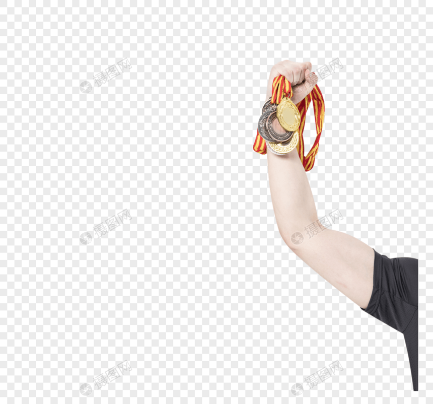 拿着奖牌的运动男性手势图片