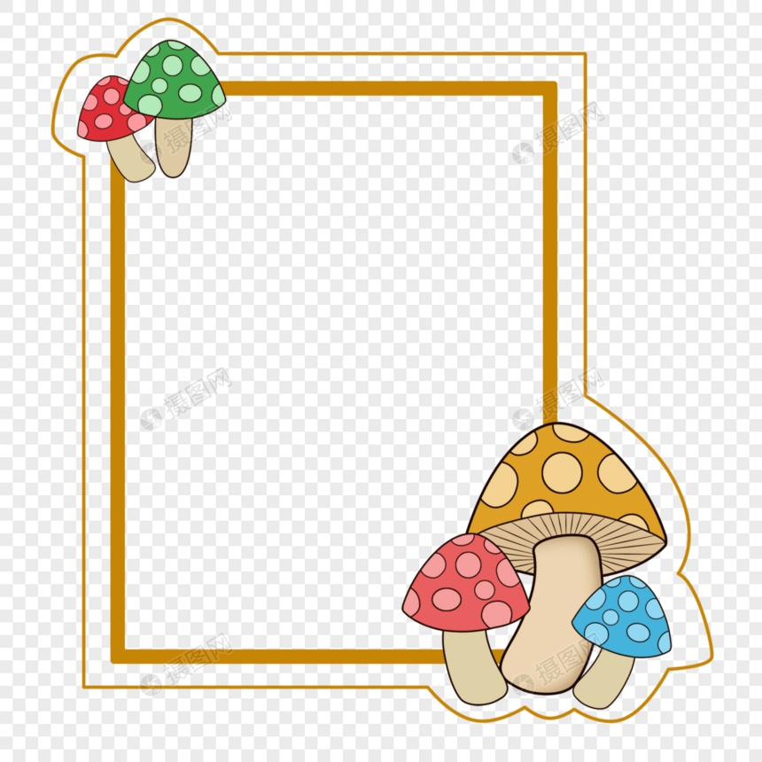 边框可爱植物边框彩色手绘蘑菇背景边框底纹图片