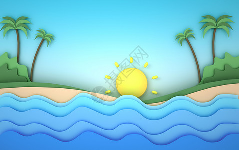 太阳椰树夏季背景清新海报设计图片