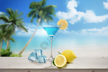 海边酒杯夏日饮品设计图片