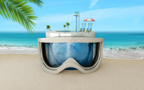 3d护目镜创意夏天度假场景设计图片