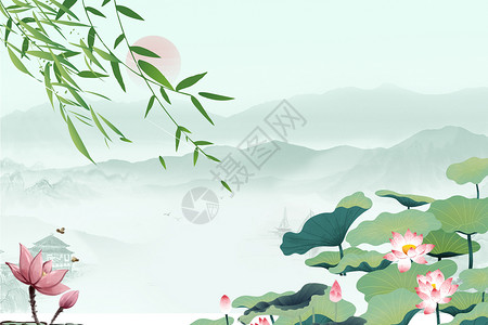 绿色莲花中国风荷花设计图片