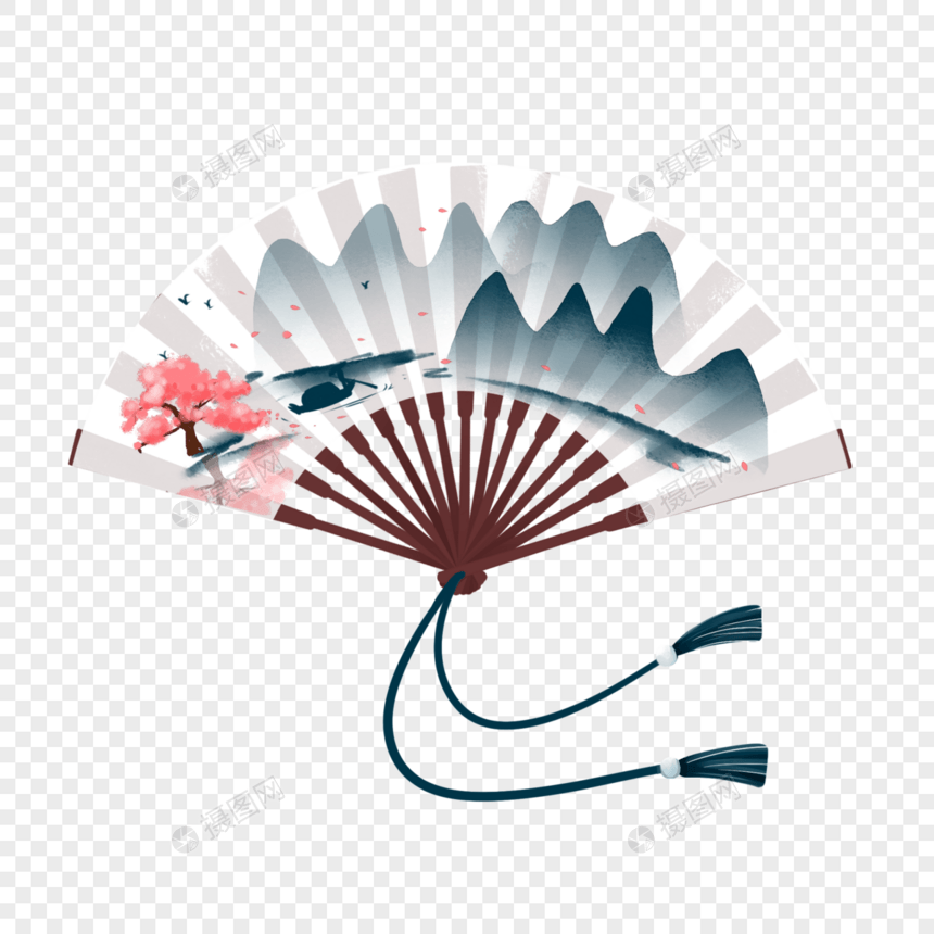 中国风古风山水桃花折扇图片