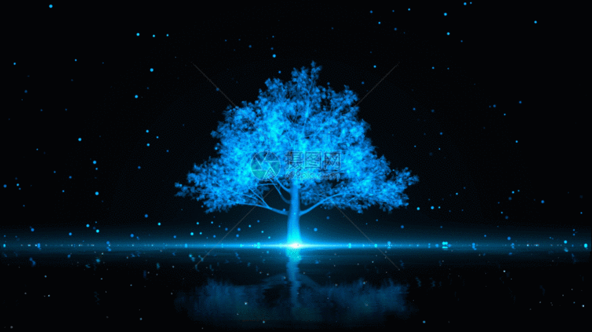 蓝色科技粒子树GIF图片