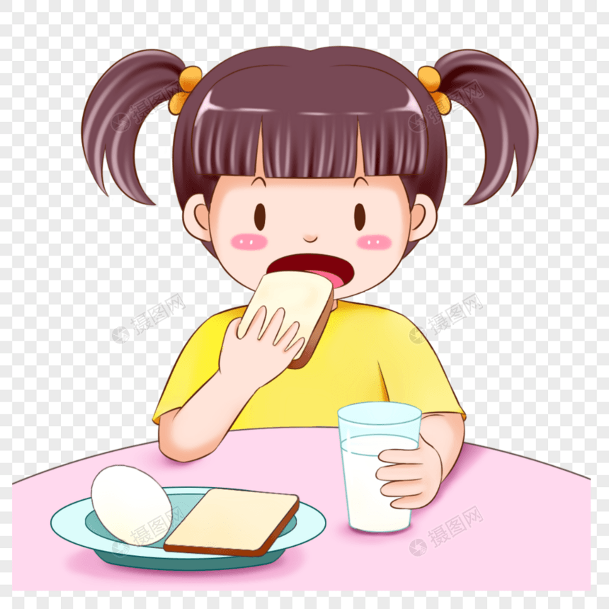 小女孩吃早饭图片