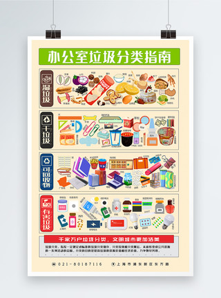 可回收垃圾分类插画风办公室垃圾分类指南宣传海报模板