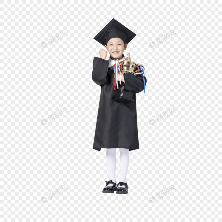 拿着奖杯的毕业小女孩图片