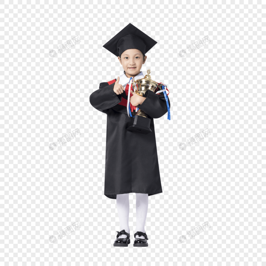 拿着奖杯的毕业小女孩图片