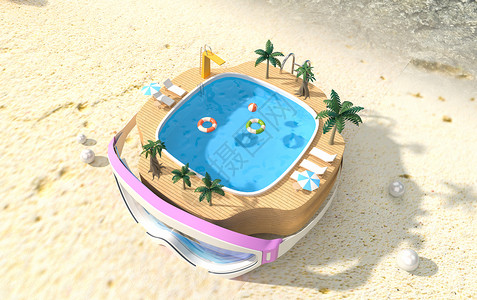 夏日游泳沙滩夏日清爽创意泳池设计图片
