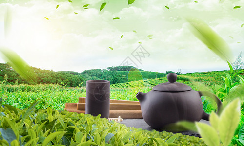 茶壶茶具清新茶园设计图片