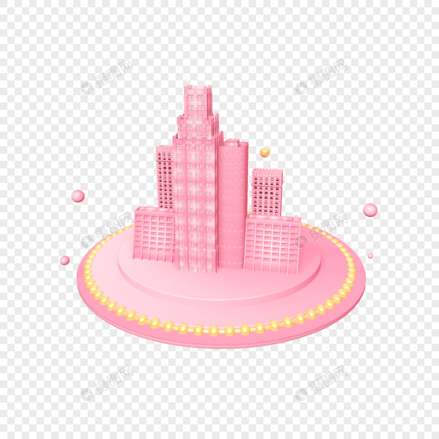 立体金粉色高楼舞台图片