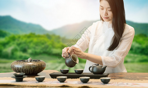 女孩喝茶素材茶文化设计图片