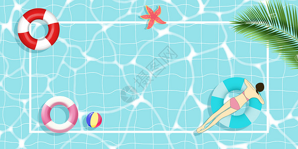 游泳圈上女孩夏天泳池背景设计图片