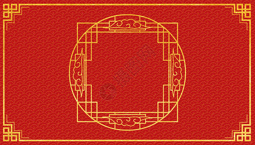 红色几何线边框红金中国风背景设计图片
