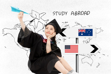 出国女孩留学教育设计图片