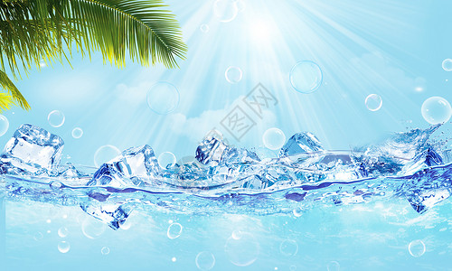 冰爽蓝色清凉夏日冰块设计图片