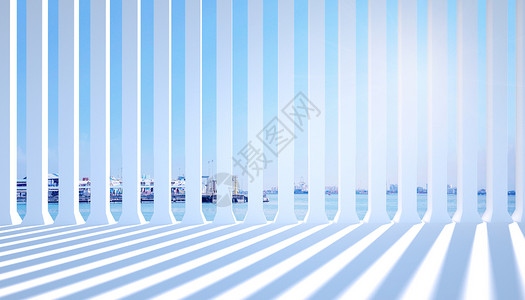 光栅栏C4D白色建筑空间设计图片
