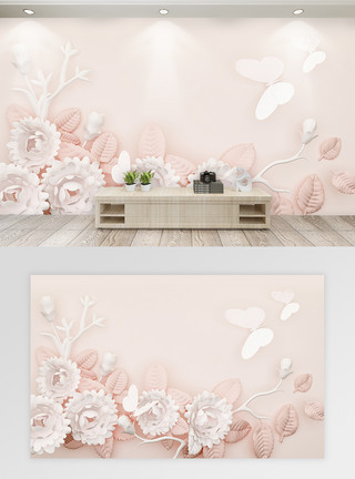 墙微红素材现代立体花卉背景墙模板