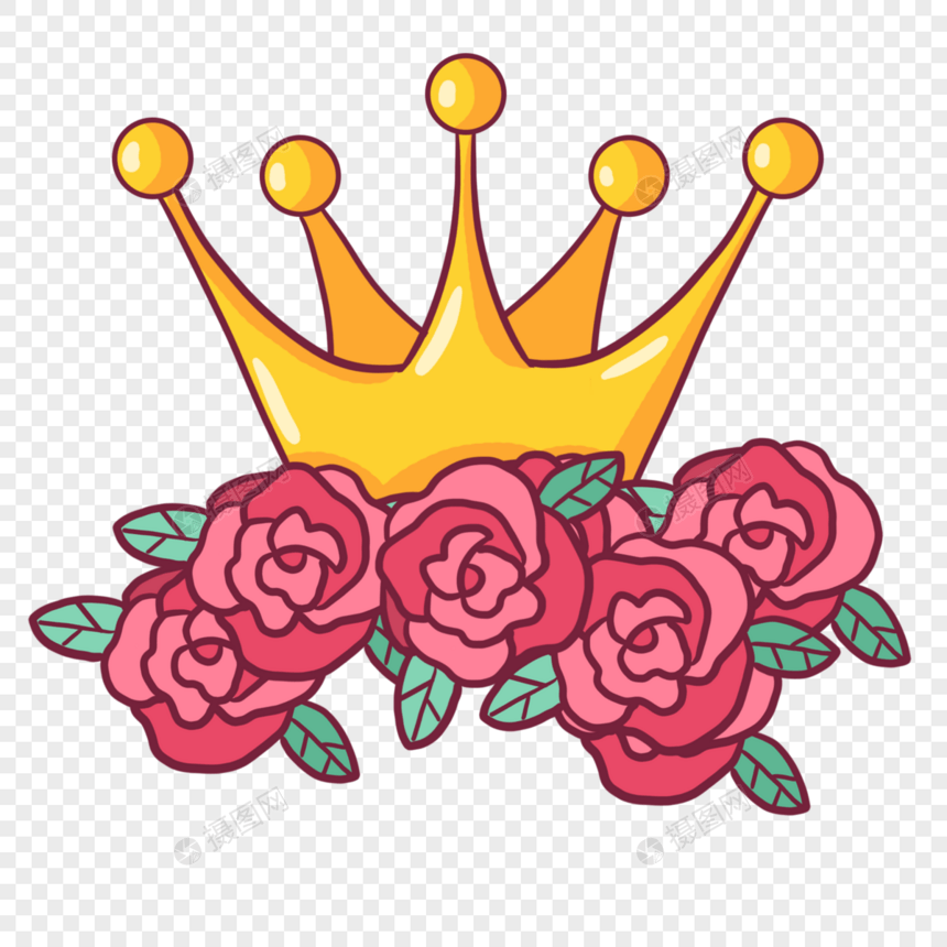 手绘皇冠鲜花装饰素材图片