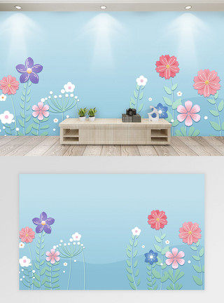 蓝色蔷薇玫瑰花卉背景墙模板