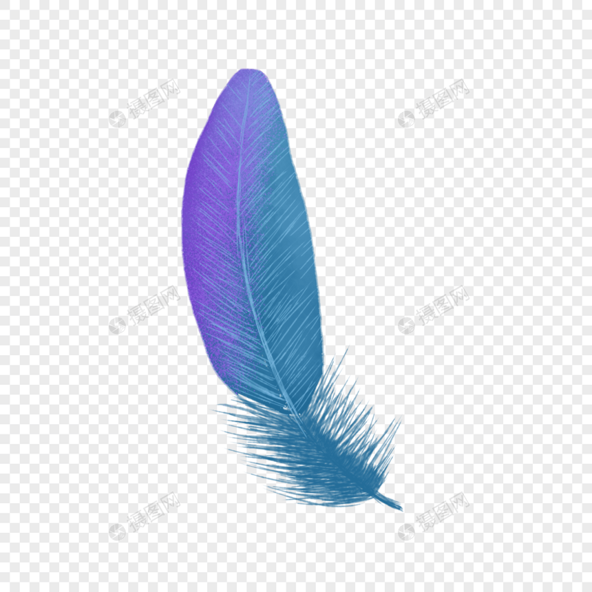 手绘蓝色羽毛装饰素材图片