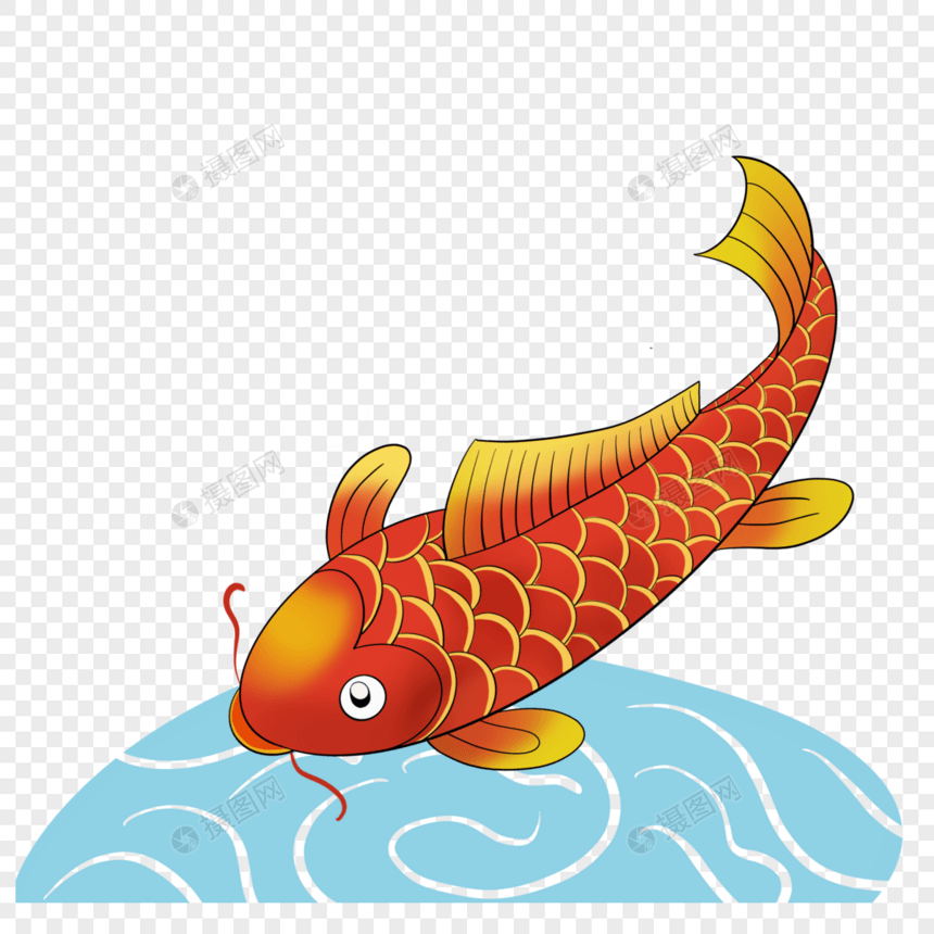 卡通红色鲤鱼插图图片