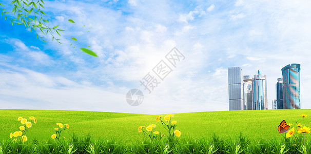 绿色高楼草地城市背景设计图片