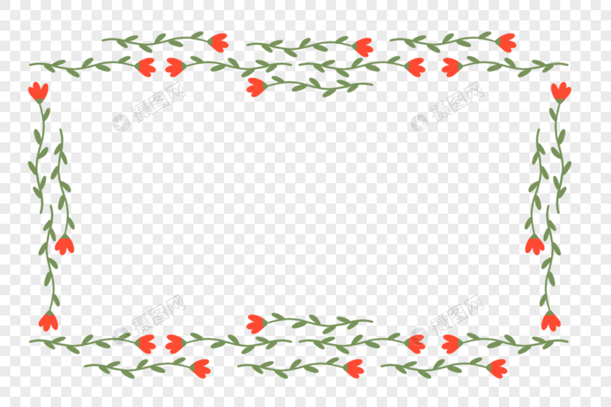 红色花束植物边框素材图片
