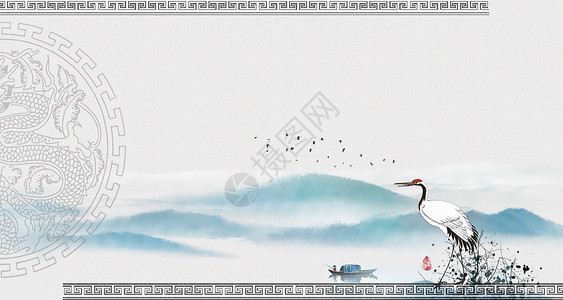 船前行中国风边框背景设计图片
