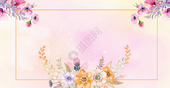 花卉矩形边框小清新花卉背景设计图片