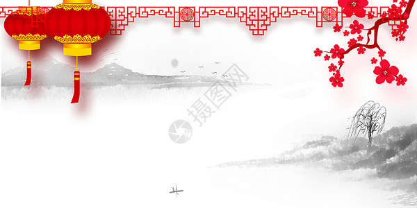 灯笼图中国风边框古风背景设计图片