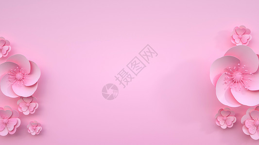 粉色纯色背景浮雕剪纸花设计图片