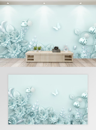 3D蝴蝶3d小清新花语浮雕背景模板