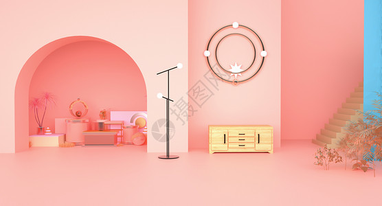 粉色梳妆台休闲电商场景设计图片