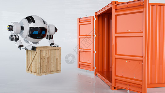 快货物智能机器人搬运货物场景设计图片