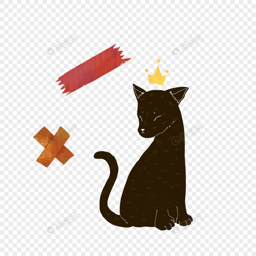 动物黑猫皇冠胶带图片