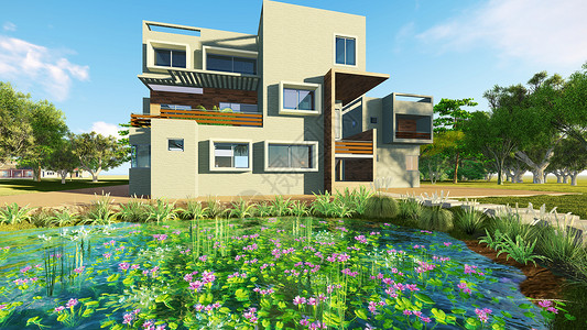 建筑景观效果图三层舒适休闲别墅设计图片