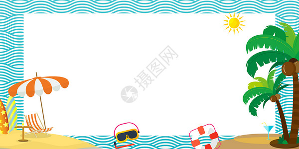 沙滩椰树卡通夏日背景设计图片