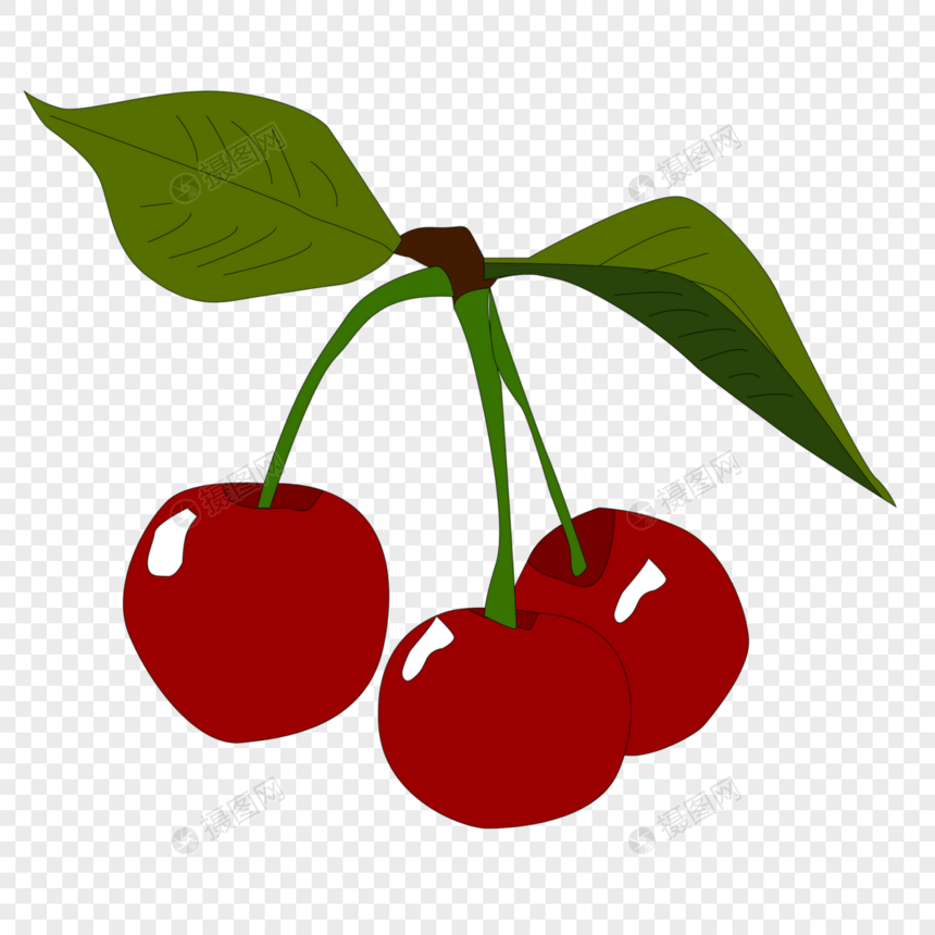 卡通手绘红色水果樱桃绿叶图片