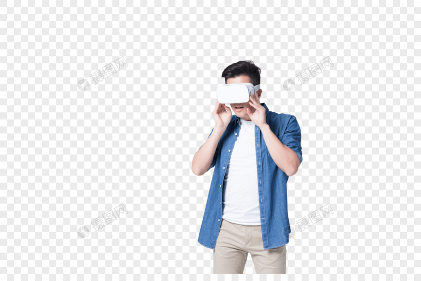 年轻男性体验虚拟现实3D眼镜图片