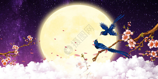 蓝背鹦鹉七夕背景设计图片