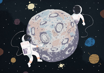 人类月球日插画设计图片