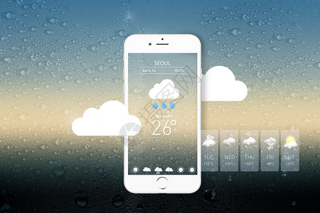雨天慢行手机天气预报设计图片