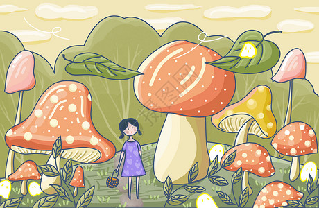 童年幻想系列蘑菇世界背景图片