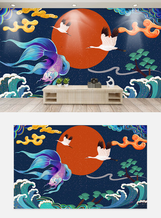 背景墙面素材中国风客厅装饰画沙发电视背景墙模板